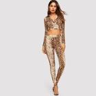 Shein Snake Print Crop Wrap Top & Leggings Set