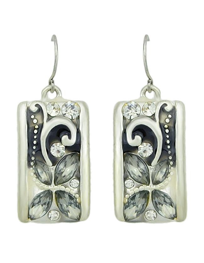 Shein New Fashion Silver Plated Rhinestone Flower Square Earrings