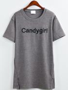 Shein Grey Letter Embroidered T-shirt
