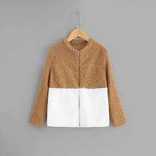 Shein Girls Two-tone Zipper Teddy Coat