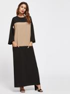 Shein Two Tone Keyhole Back Pocket Front Kaftan Dress