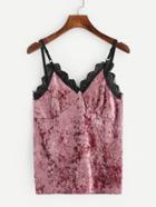 Shein Contrast Lace Crushed Velvet Cami Top