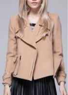 Rosewe Charming Pocket Design Turndown Collar Long Sleeve Khaki Coat