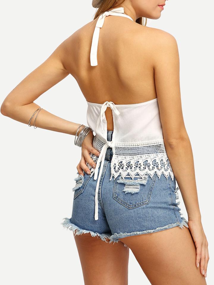 Shein Halter Lace Up Crochet Cami Top