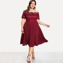 Shein Plus Guipure Lace Bodice Fit & Flare Bardot Dress