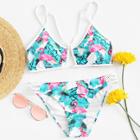 Shein Flamingo And Tropical Print Cut Out Detail Swimwear
