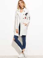 Shein White Lapel Single Breasted Belted Badge Coat