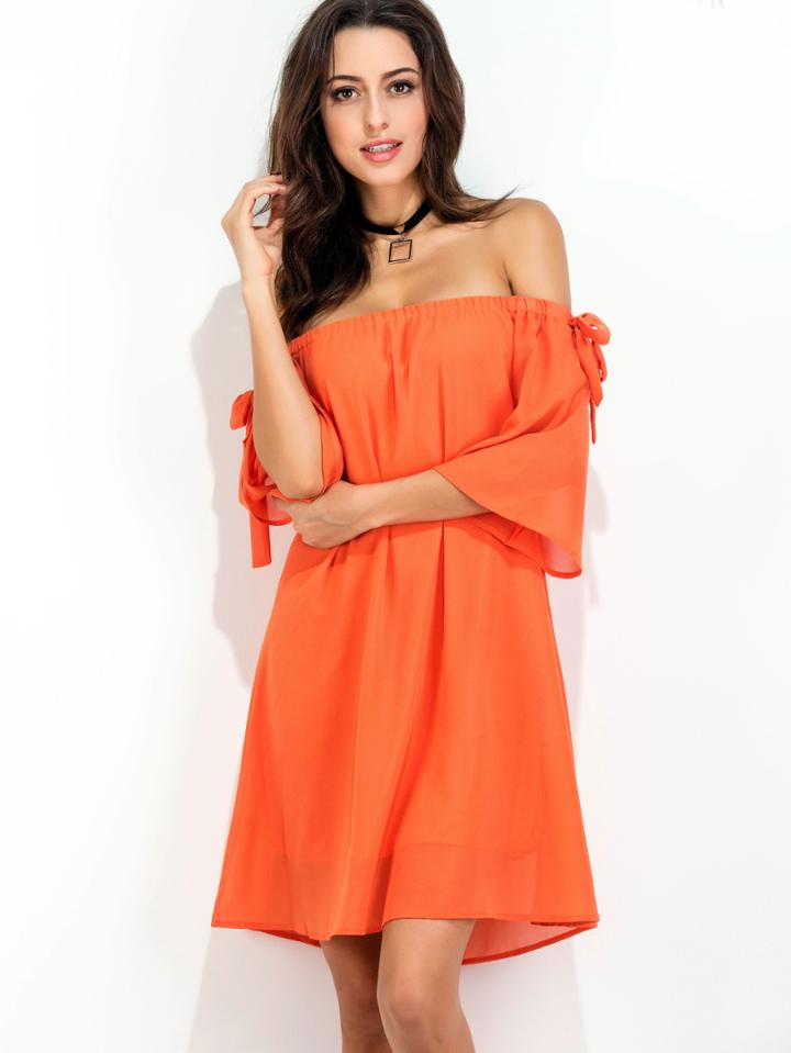 Shein Bardot Tie Detail Sun Dress