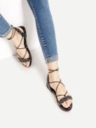 Shein Stone Embellished Cross Lace Up Sandals