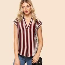 Shein Striped Curved Hem Blouse