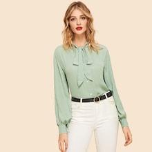 Shein 70s Tie Neck Single Breasted Blouse