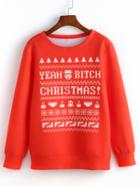 Shein Red Round Neck Christmas Print Sweatshirt