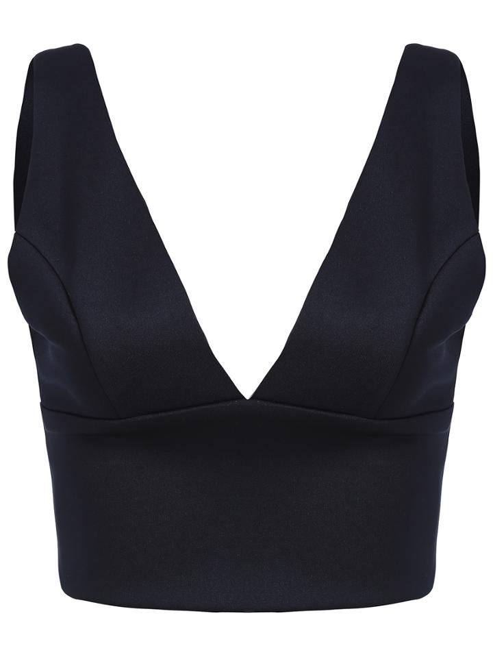 Shein Black Deep V Neck Zipper Tank Top