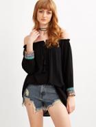 Shein Black Off The Shoulder Top With Embroidered Sequin Cuff