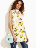 Shein Floral Print Cut Out Tie Back Sleeveless Top
