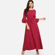 Shein Bell Sleeve Tie Waist Longline Dress