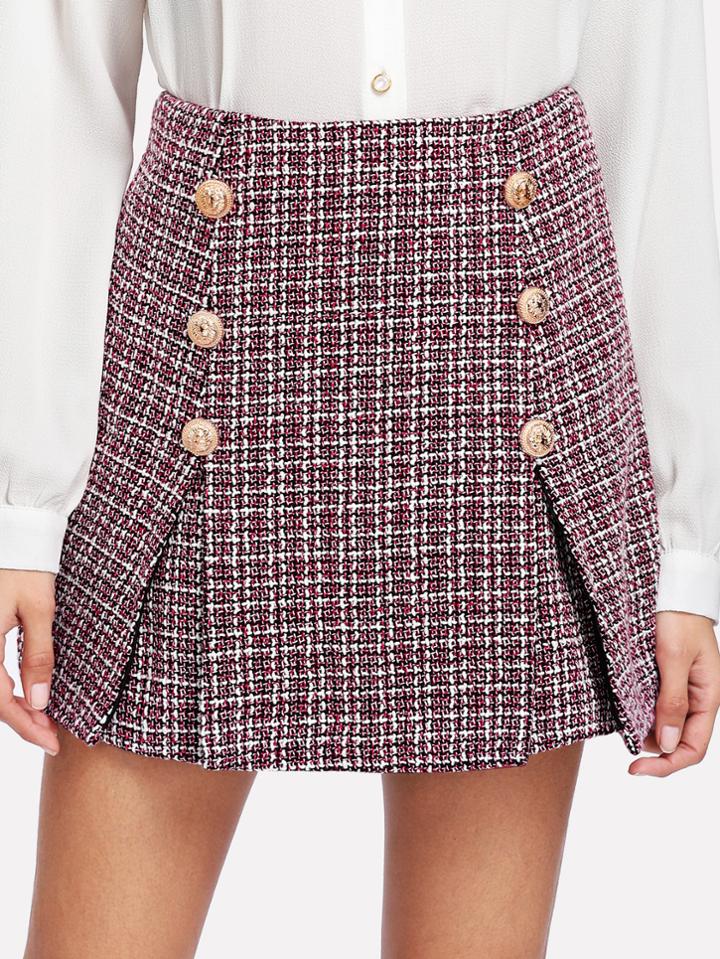 Shein Double Button Tweed Skirt
