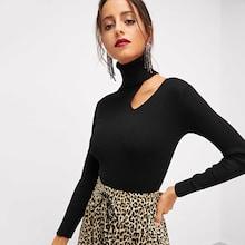 Shein Rolled Neck Cutout Ribbed Sweater