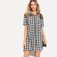 Shein Sheer Mesh Panel Checked Dress