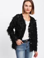 Shein Allover Fringe Pearl Buttoned Coat