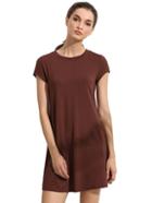 Shein Coffee Short Sleeve Shirt Cut Swing Dress