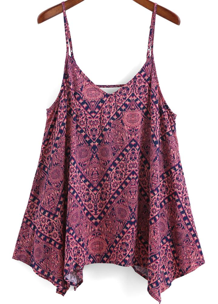 Shein Rose Red Spaghetti Strap Floral Cami Top
