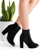 Shein Black Velvet Point Toe Chunky Heel Ankle Boots