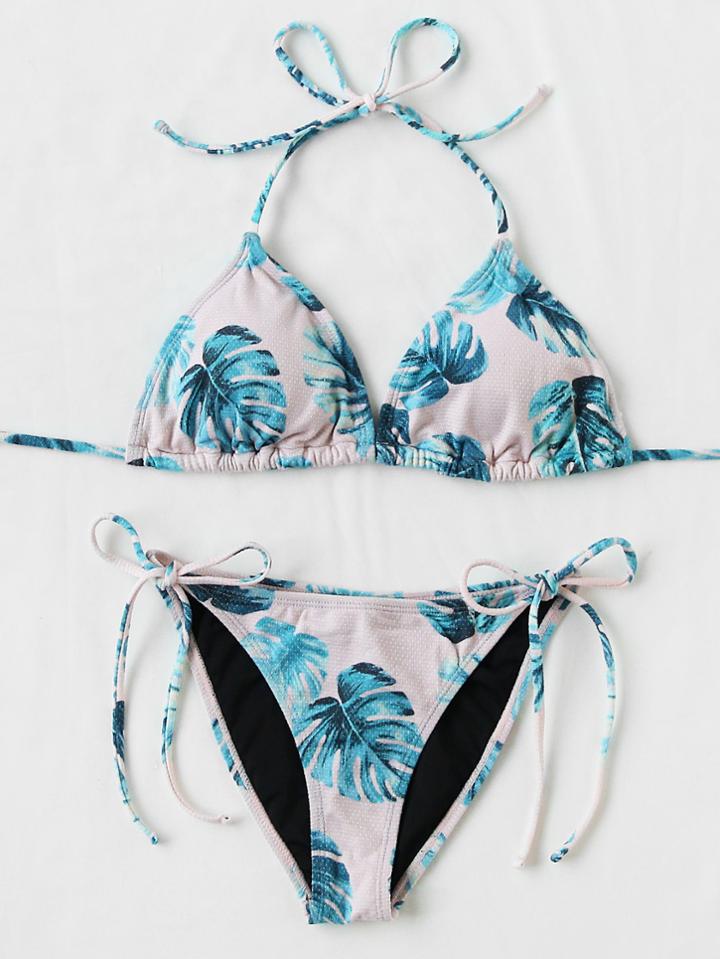 Shein Palm Print Self Tie Bikini Set