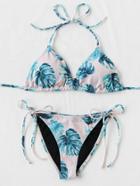 Shein Palm Print Self Tie Bikini Set