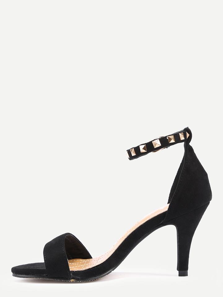 Shein Black Open Toe Studs Stiletto Sandals