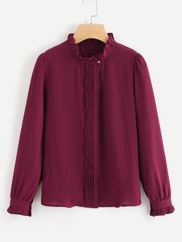 Shein Ruffle Cuff Pleated Placket Blouse