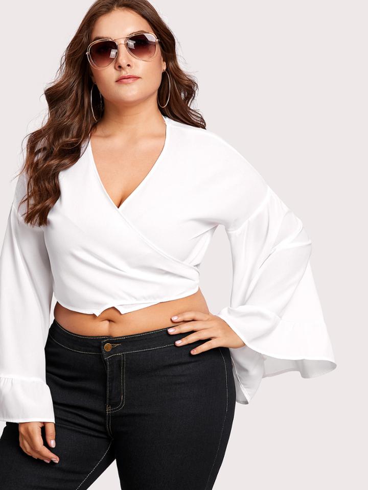 Shein Trumpet Sleeve Crop Wrap Top