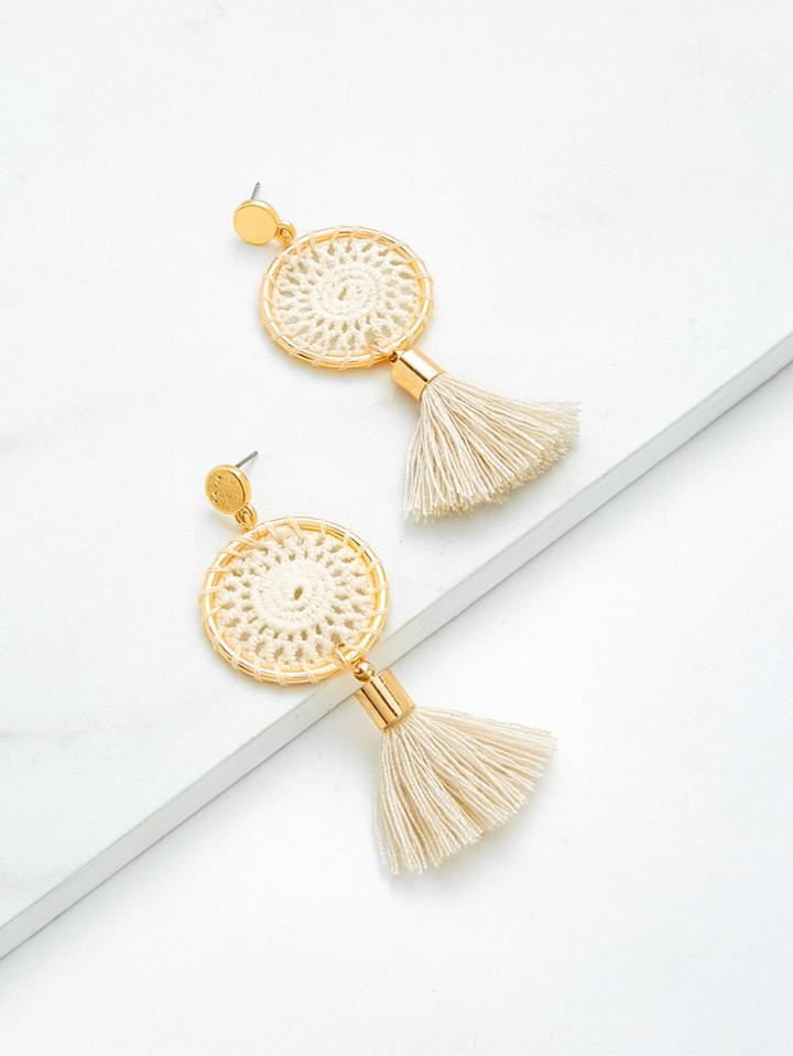 Shein Knit Detail Tassel Drop Earrings