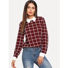 Shein Grid Print Collar Top