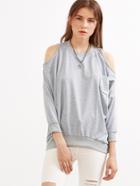Shein Grey Open Shoulder Pocket Sweatshirt