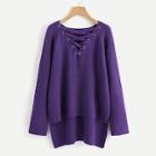 Shein Plus Grommet Crisscross Step Hem Sweater