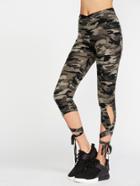 Shein Olive Green Camo Print High Waist Criss Cross Tie Leggings