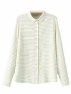 Shein Beige Long Sleeve Buttons Front Stripe Blouse