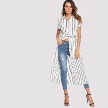 Shein Self Belt Striped Print Kimono
