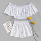 Shein Pinstripe Bardot Top & Shorts Co-ord