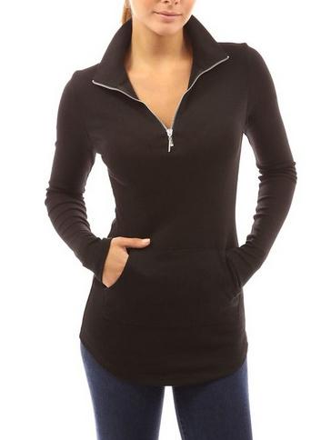 Shein Black Long Sleeve Zipper Pockets T-shirt