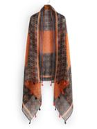 Shein Retro Print Color Block Scarf With Fringe