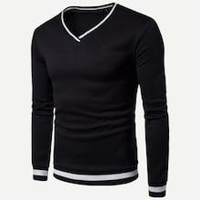 Shein Men V Neck Contrast Trim Sweatshirt