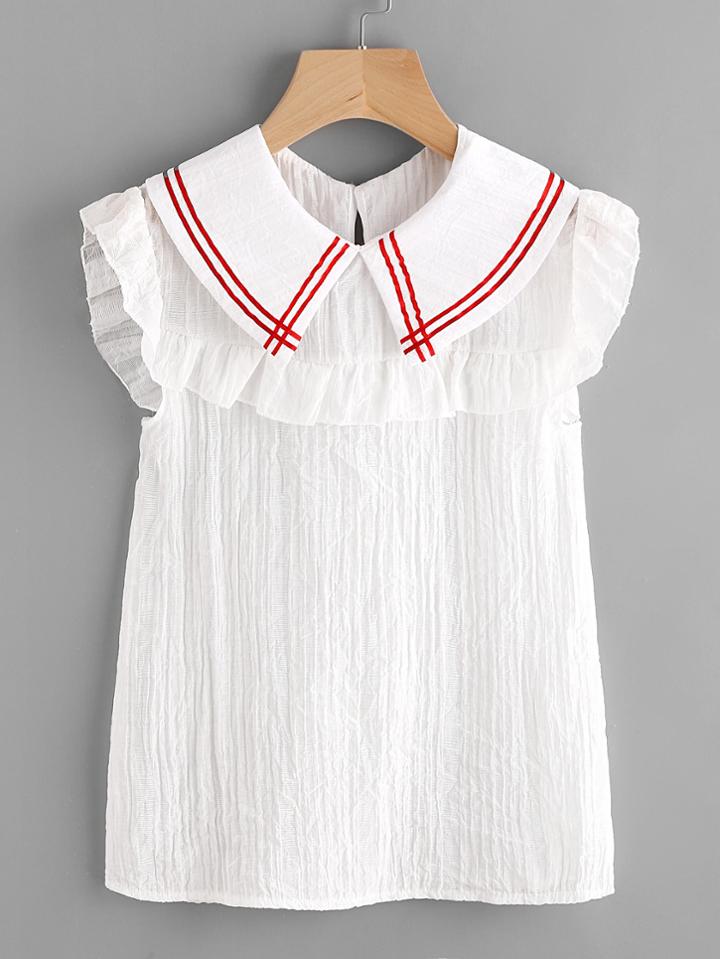 Shein Frill Trim Keyhole Back Babydoll Blouse