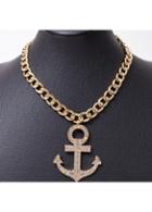 Rosewe Rhinestone Decorated Anchor Shape Pendant Golden Necklace