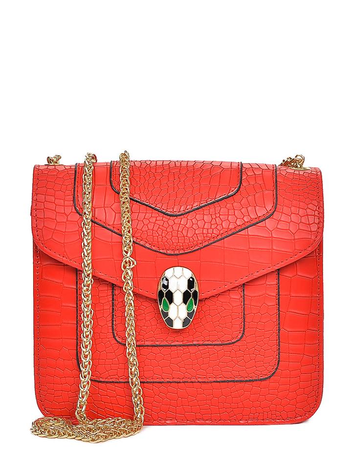 Shein Snake Head Front Snakeskin Print Chain Bag