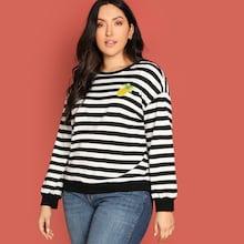 Shein Plus Pineapple Patch Detail Striped Sweatshirt