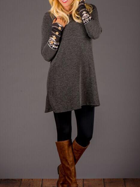 Shein Dark Grey Round Neck Geometric Pattern Dress