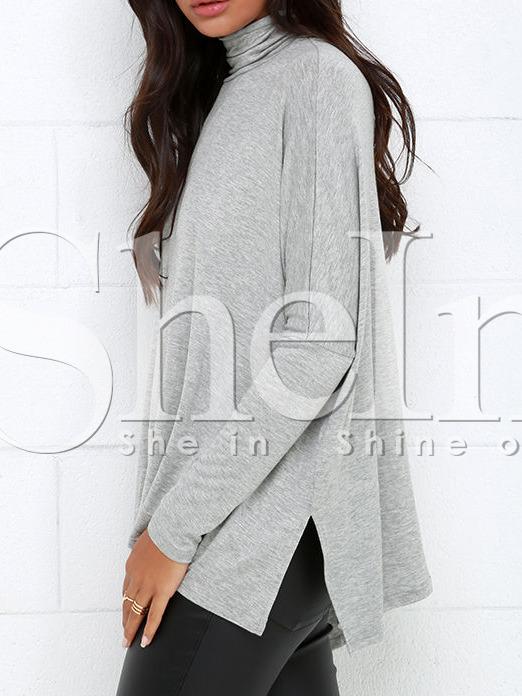 Shein Grey Long Sleeve High Neck T-shirt