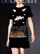 Shein Fishes Embroidered Sheath Dress